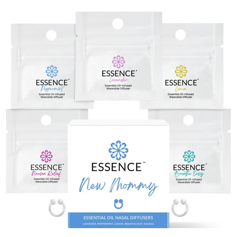 Essence Nasal Diffuser New Mommy Bundle Essential Oil Silicone Nose Rings for Morning Sickness Motion Sickness Support Wearable Blends Pack for Pregnancy Travel